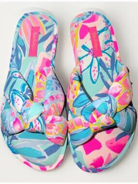 NWT Lilly Pulitzer Pool Slipper Sea Glass Aqua Rainforest Retreat Slides L/XL